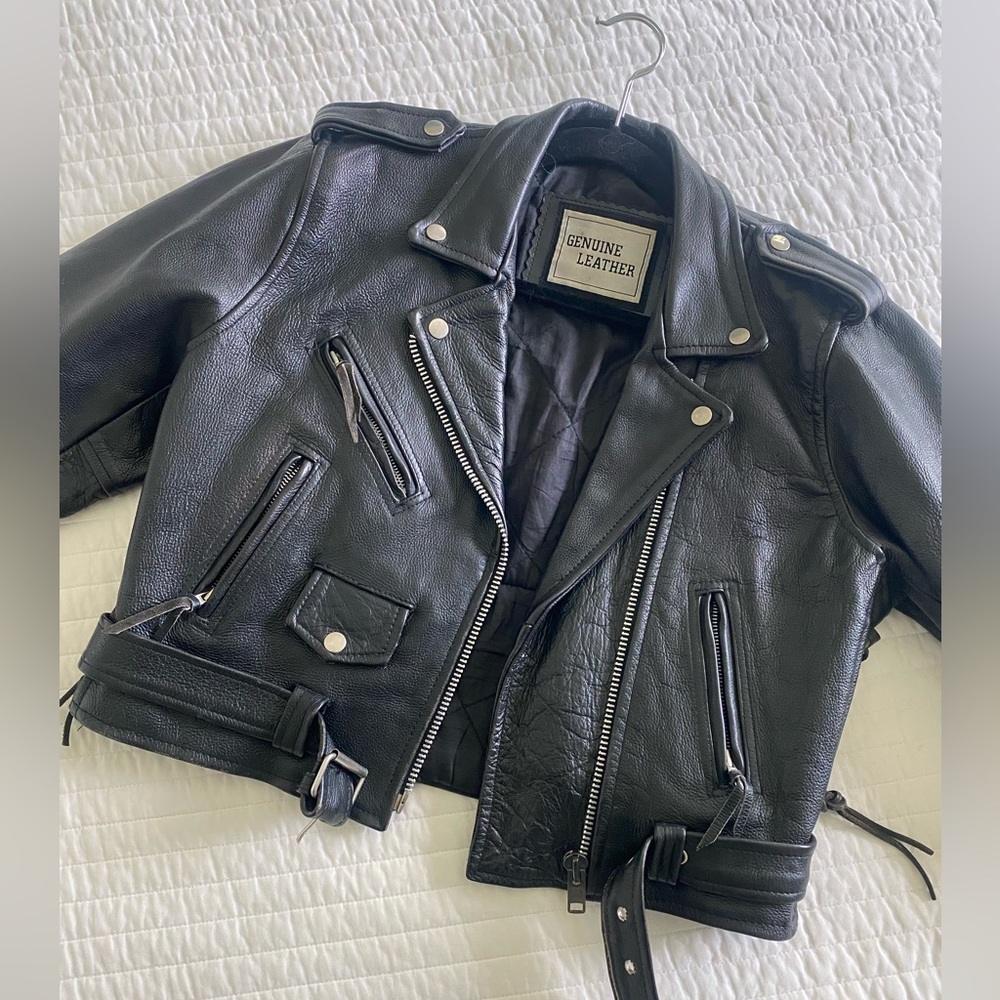 Classic Black Genuine Leather 1980s Biker Jacket